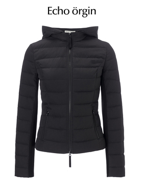Eo设计师品牌原创新黑色连帽修身轻羽绒服女25冬季短款拉链外套
