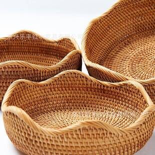 居藤南藤编水果篮食小花边三子越秋果篓收纳筐藤艺零糖果干果南花