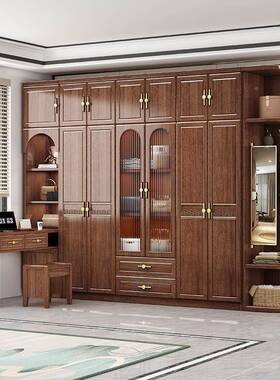 ?新简中转式木衣柜家用实卧室紫金檀木角书桌衣柜一体现代940110