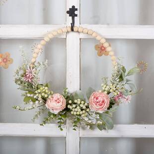 北欧创意新款仿真花木珠环花环壁挂居婚客厅墙饰98434门挂庆场景