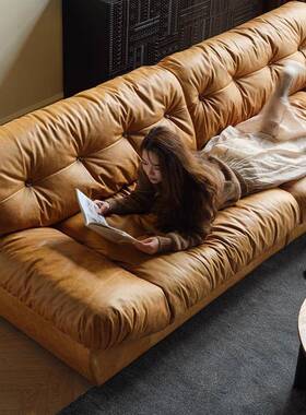 复古baxtr云朵e沙EYR发客厅意式轻奢小中古风户油蜡皮型沙发