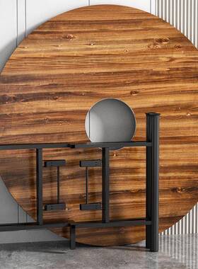 大圆桌火锅电磁炉一体实木餐桌酒店带转可折桌叠盘简易桌子架TJI