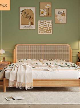 欧网红北复古藤编床小清新藤编实木床主卧.公101514寓1小8米双人