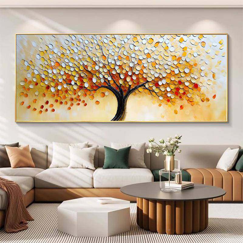 彩色发财树客装饰画级感沙背景墙发艺术挂画油高画风办厅公FM8922