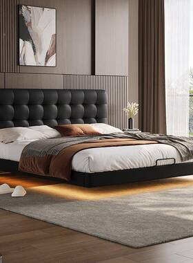 高华夫格皮床48103主卧端大高储物床薄床头小户型箱齐边床黑色气