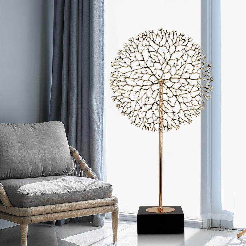 欧式创设意酒91337A/9店厅桌面摆件轻奢尚珊瑚树客摆玄时关金属软