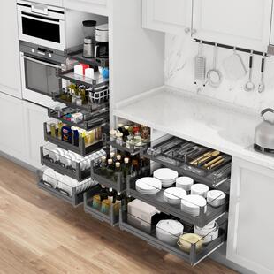 米司库调味拉篮厨房橱810柜柜分体具平三层抽屉式工篮厨置物架收