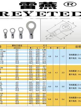 O1T8-4圆形JJF铜裸端子鼻子冷压接L线端子黄铜接线器000只/包
