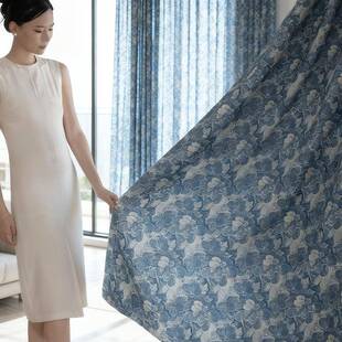 轻蓝海之厅21898谜窗帘式奢雪尼尔遮光飘窗家居卧法室客帘布定制