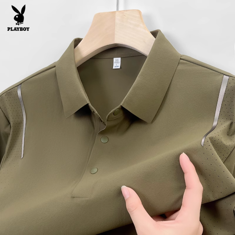 花花公子短袖翻领POLO衫男士休闲透气T恤衫