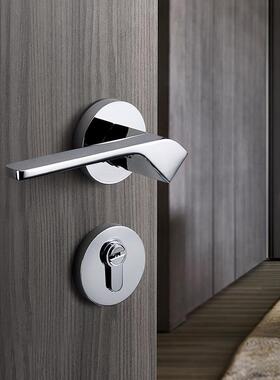 壕铜镀亮铬面房门把FT01-04手黄家用铜门锁中古室内房间门磁静吸