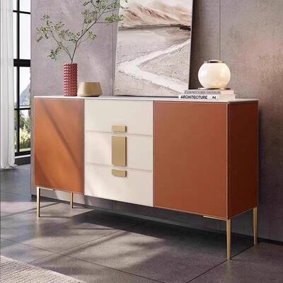 高端柜意式轻奢靠鞍墙马餐边皮斗柜餐XIR厅储物柜岩板玄关柜茶水