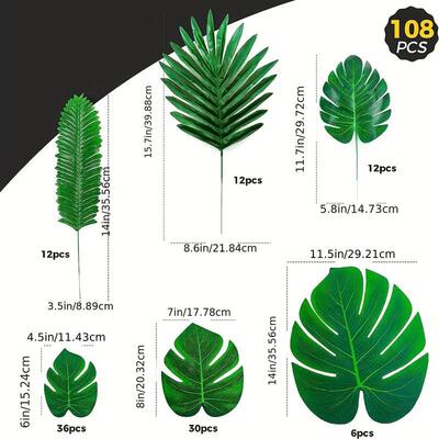 6种10叶人8CH-6-108pcs造仿真植物龟装背套棕榈叶热带植物派对户