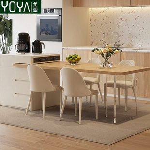 轻奢岩板岛台餐桌一体抽拉倒台可伸缩法式奶油风导台大户型中岛台