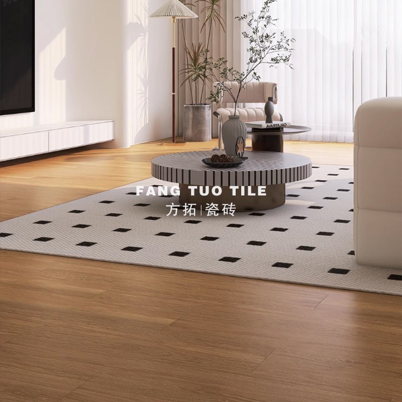 法式柔光天鹅绒焦糖色木纹瓷砖w800x800客餐厅卧室仿实木地板砖