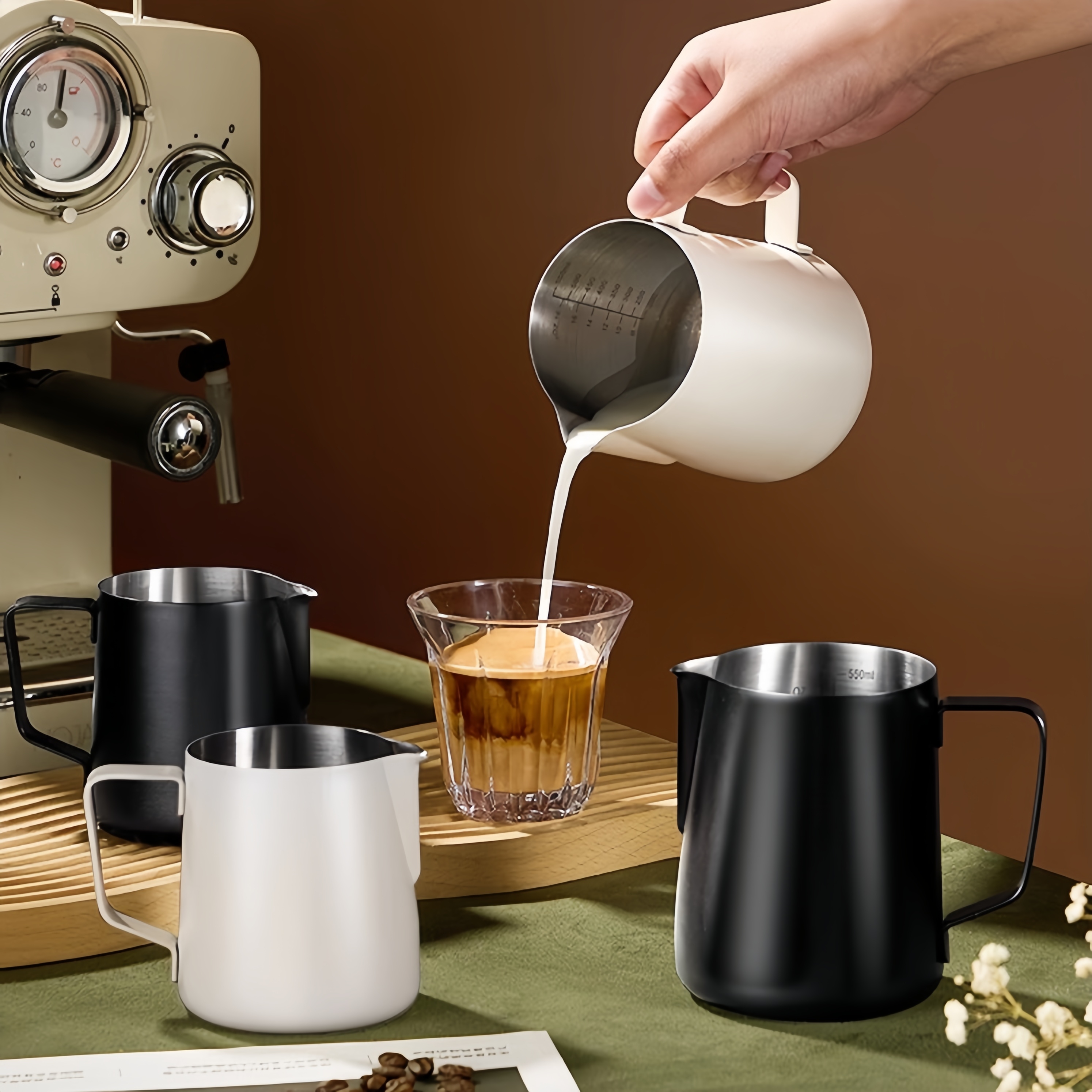 TEOTM意式咖啡打奶杯350/600ml拉花杯奶泡杯304不锈钢大肚打奶缸