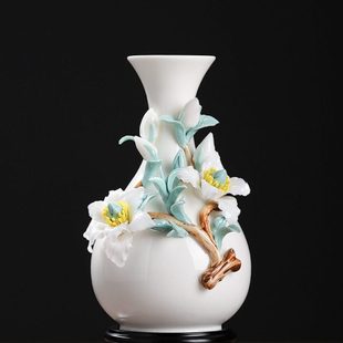 东方泥土《玉兰花瓶》手工捏制高档轻奢摆件客厅餐桌插花干花装饰