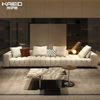 意式极简直排布艺沙发真皮轻奢四人现代小户型北欧日式白色皮沙发