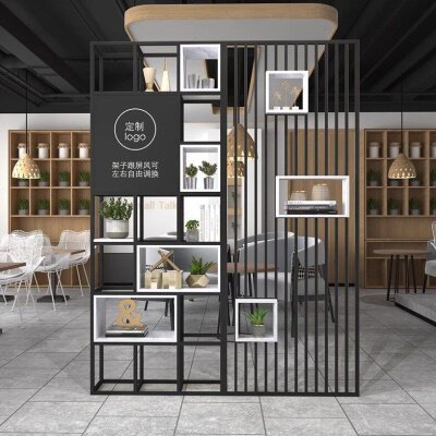工业风公室隔断屏风铁艺置物架书架客厅餐厅卡座铁网装饰展示架