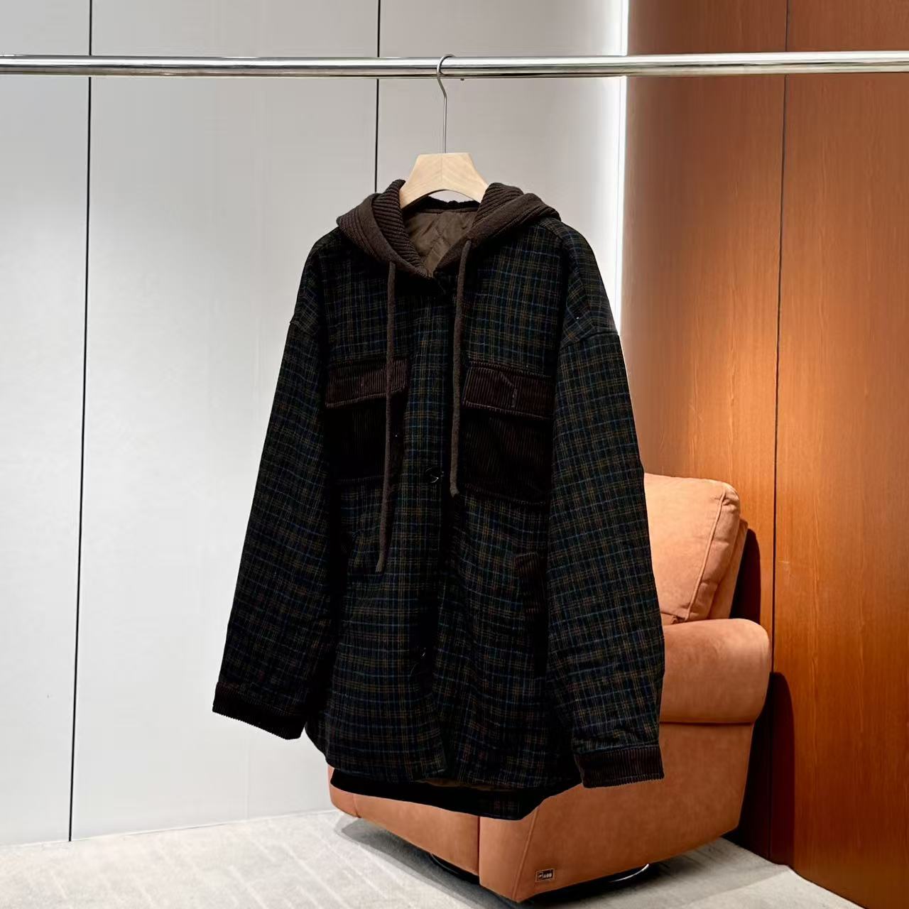 【妍妍粉丝专享】25新款复古风格子连帽衬衫外套ONWC2135125807