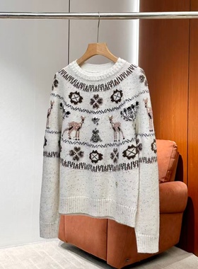 【妍妍粉丝专享】25新款复古慵懒风圆领套头毛衣ONSM245125817