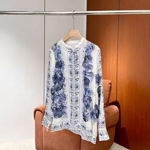 青花瓷风花卉印花衬衫 26新款 ONSC02636115 妍妍粉丝专享