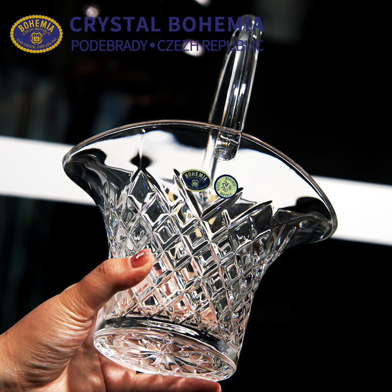 捷克进口BOHEMIA水晶玻璃手提花篮果篮果盘果斗奢华礼品饰品摆