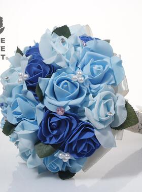 欧婚礼新娘手工仿真手捧高档手捧式花厂家VLE直销婚庆用拍品花摄