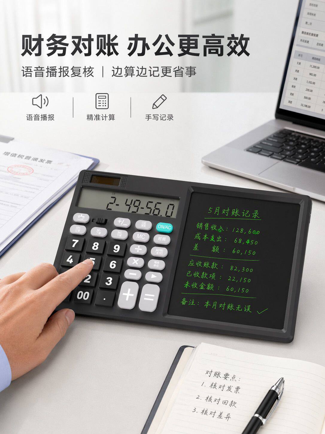 语音计算器真人手写板商务计算机桌面财务办公闹钟太阳能2026