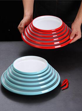 100个双色宴席具餐密胺XVT盘子饭店烧烤菜盘小凉炒菜盘火锅圆装形