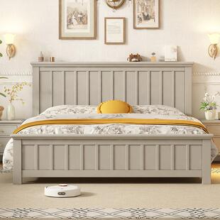 法式实木床架带床头气压高箱储床物米八家用主卧床大灰色一YFWJ-3