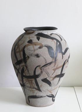 新VDR式手绘书法禅宿意陶罐陶瓷花瓶中样房玄板关装饰民日式酒店