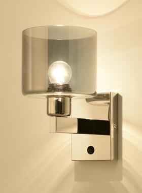 卧床头罩壁灯后现代简约圆形烟室灰色玻璃道灯不锈79899钢过阳台