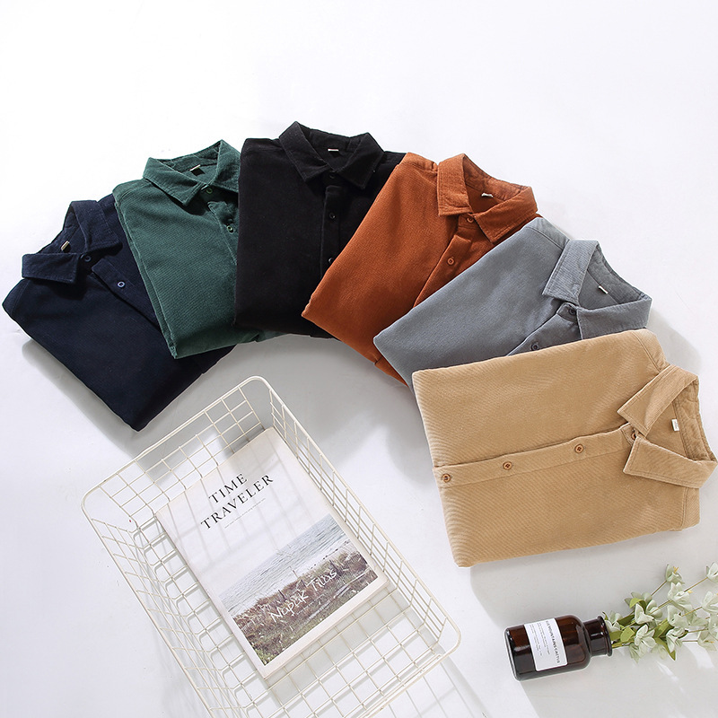 日系灯芯绒长袖衬衫男款秋冬季加