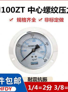 HFDY耐震压力表YN100ZT 0-400KG轴向带边背面安装250KG 2分3分4分