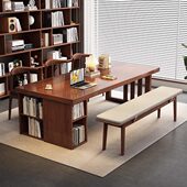 全实木大板书桌家用书柜一体办公桌儿童书房客厅现代简约写字桌子