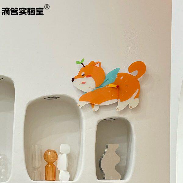 DiDa原创柴犬挂钟时钟钟表装饰艺术软装创意可爱小狗挂钟静音