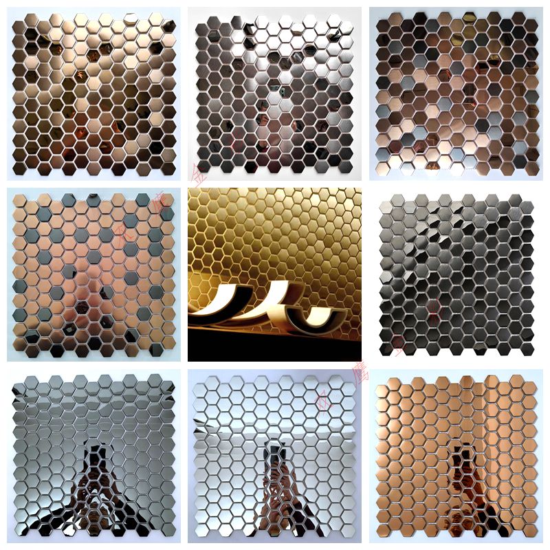 金属不锈钢六角形马赛克镜面金色拉丝瓷砖 KTV酒吧圆形Z电视背景