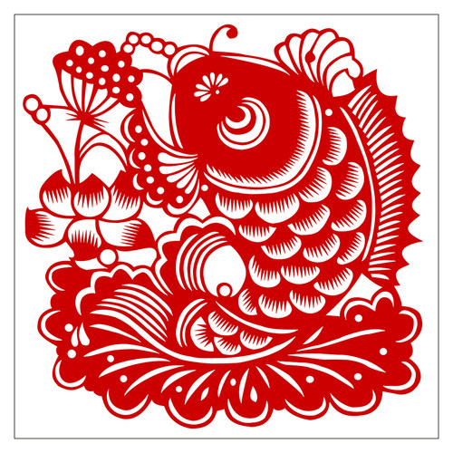 HN39高清刻纸图案素材鱼手工z剪纸练习图样黑白复印打印底稿中国