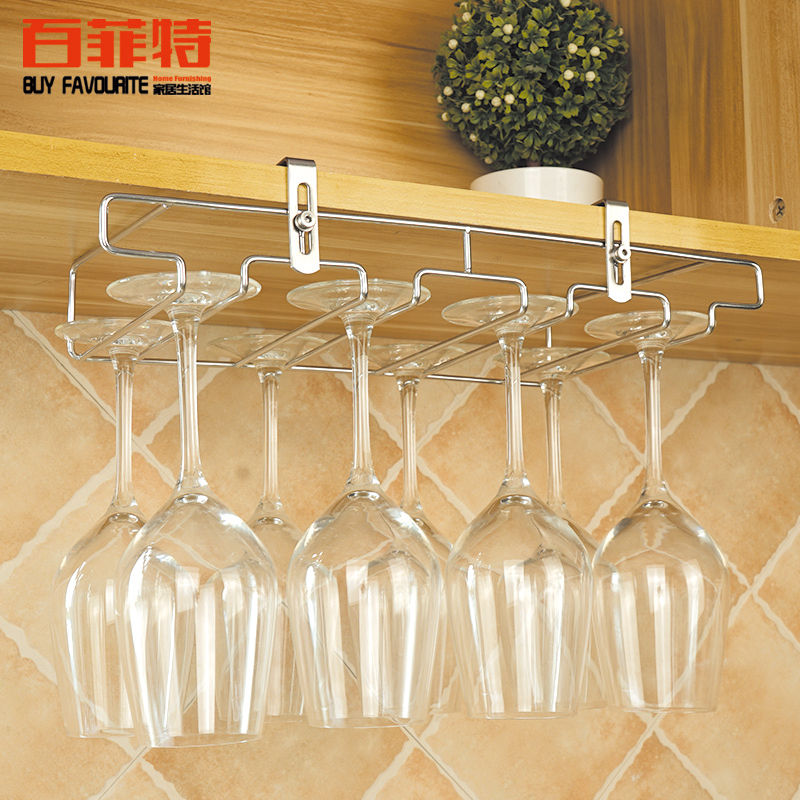 免钉免打孔多排可调节板厚304B不锈钢红酒杯葡萄酒杯吊杯架欧式