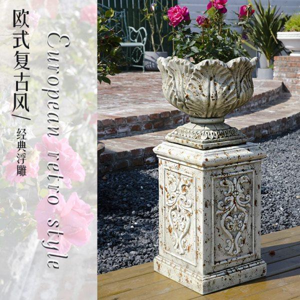 欧式复古花瓣盆罗马方柱庭院阳台别墅门入户摆件装饰创意配套布置,家居饰品,户外/庭院摆件,淘宝优惠券,粉丝福利购,淘宝优惠卷