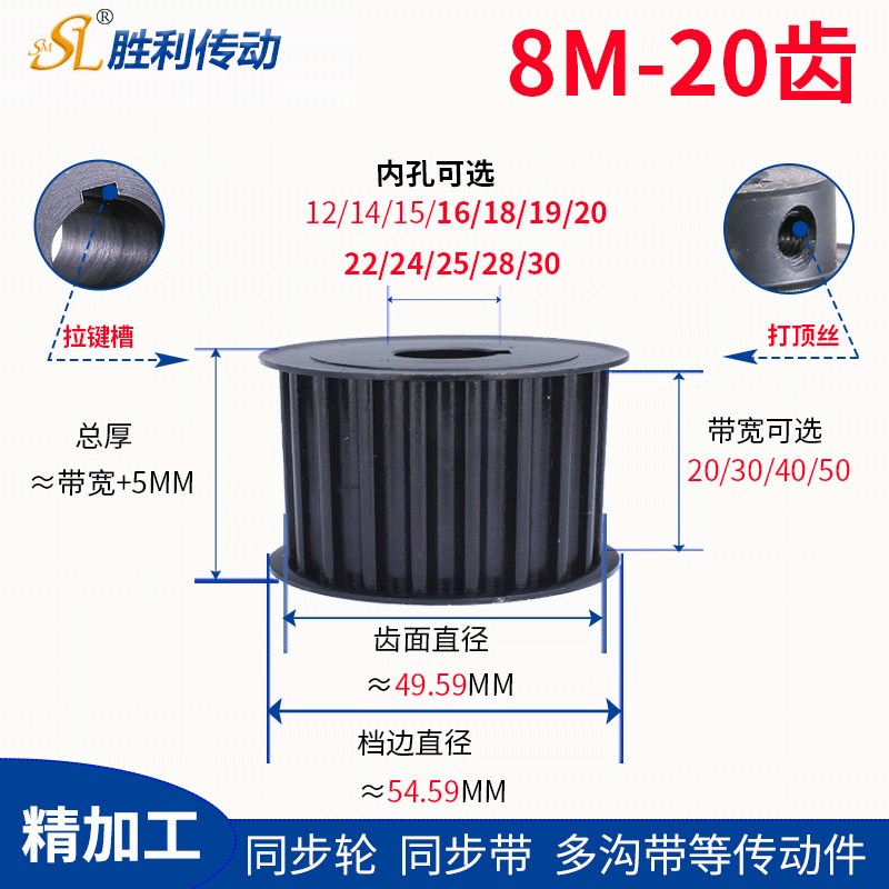 同步轮 8Me 20齿 20/30/40/50带 传动轮 皮带轮 碳钢 现货同步带