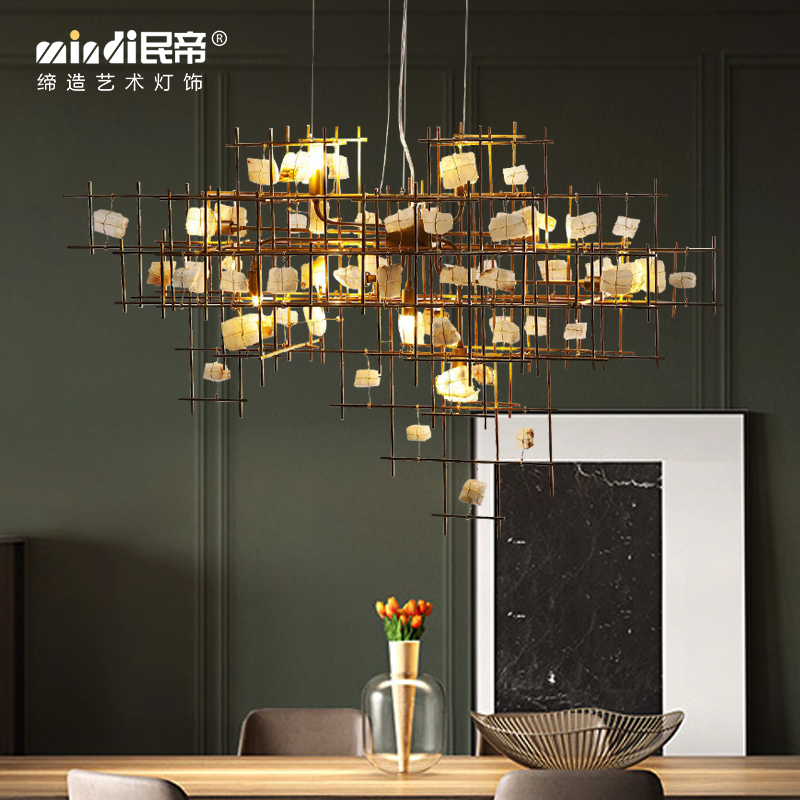 后现代创意餐厅吊灯个性样板房长形吧台I书房书桌轻奢吊灯石头架