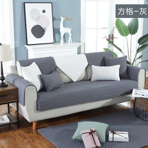 格子四季沙发垫冬季简约现代皮沙发套防滑坐垫北欧靠背巾定做实木