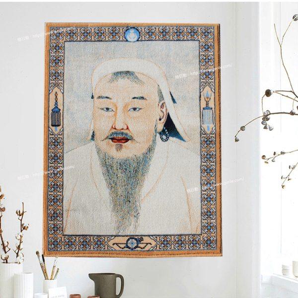 新款纯羊毛编织成吉思汗像客厅书房餐厅玄关走廊办公室装饰挂毯