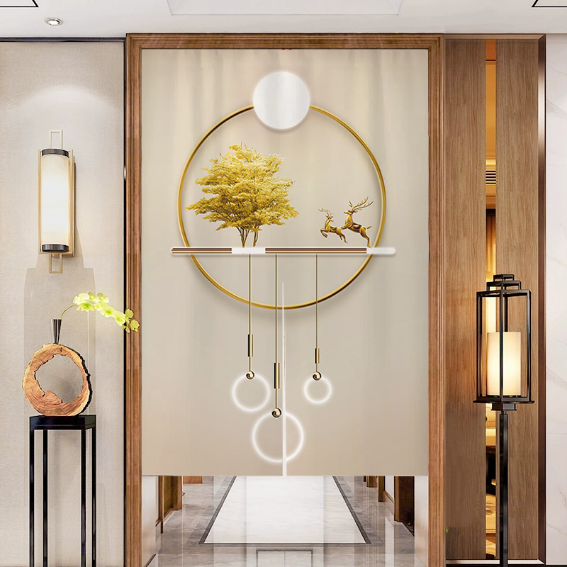 中式麋鹿布艺门帘厨房厕所u布挂帘卧室隔断帘遮挡免打孔家用半挂