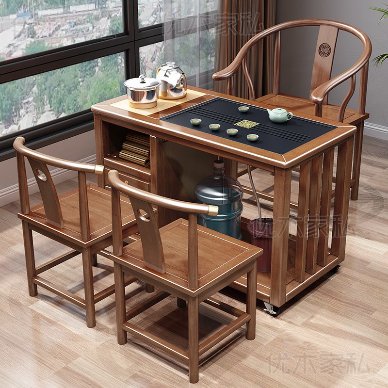 可移动阳台喝茶桌椅组合s实木储物家用茶台烧水壶一体小型功夫茶
