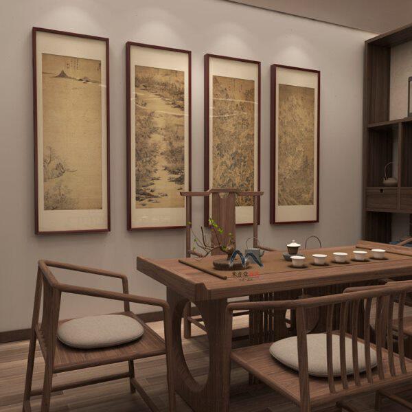 米亦堂x文伯仁 四万山水新中式四条屏禅意国画餐厅书房玄关竖挂画