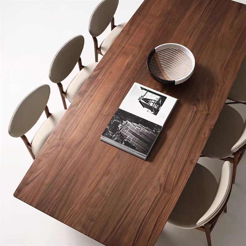 新中式北美黑胡桃木茶桌椅组合轻奢实木办公O室大板茶台家用餐桌