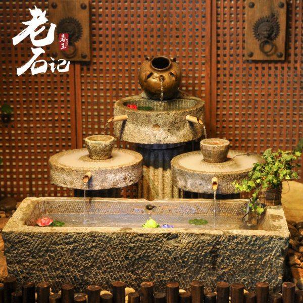 老石槽石器流水景观石槽户外庭院转运流水摆件组合旧石头鱼缸花盆